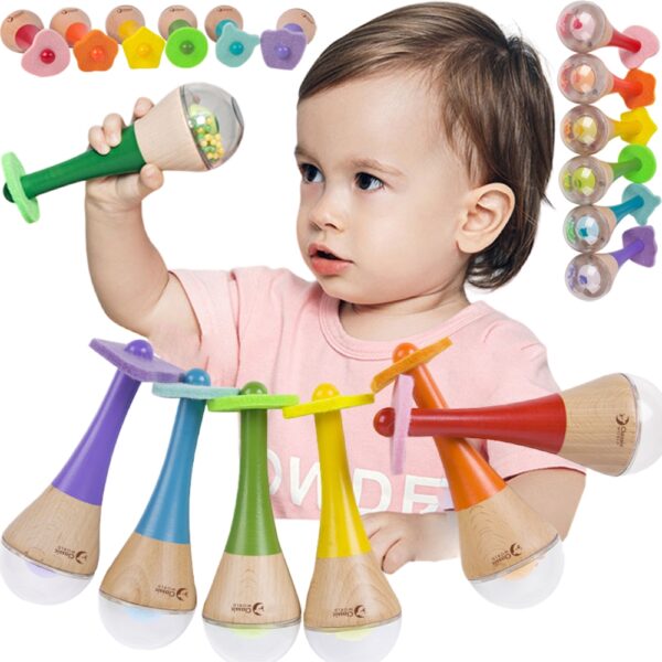 Grzechotka 2w1 Drewniany Instrument Tęczowy - obrazek 2